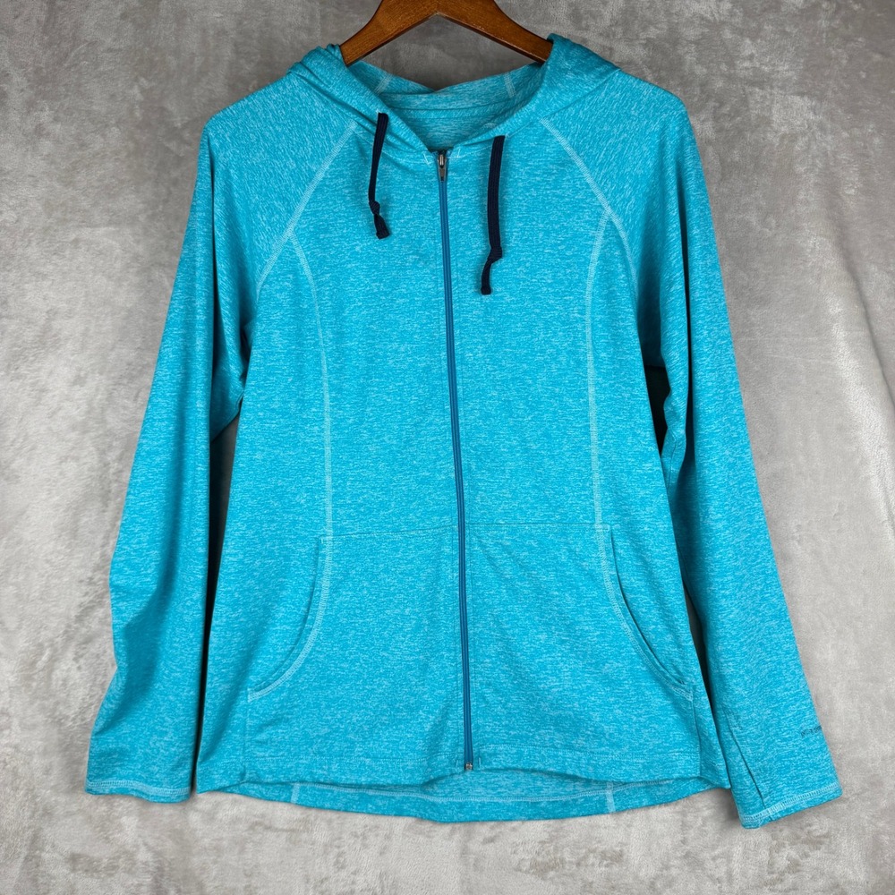 Patagonia Womens Large Turquoise Blue Heathered Full Zip Hoodie Thumbholes L
